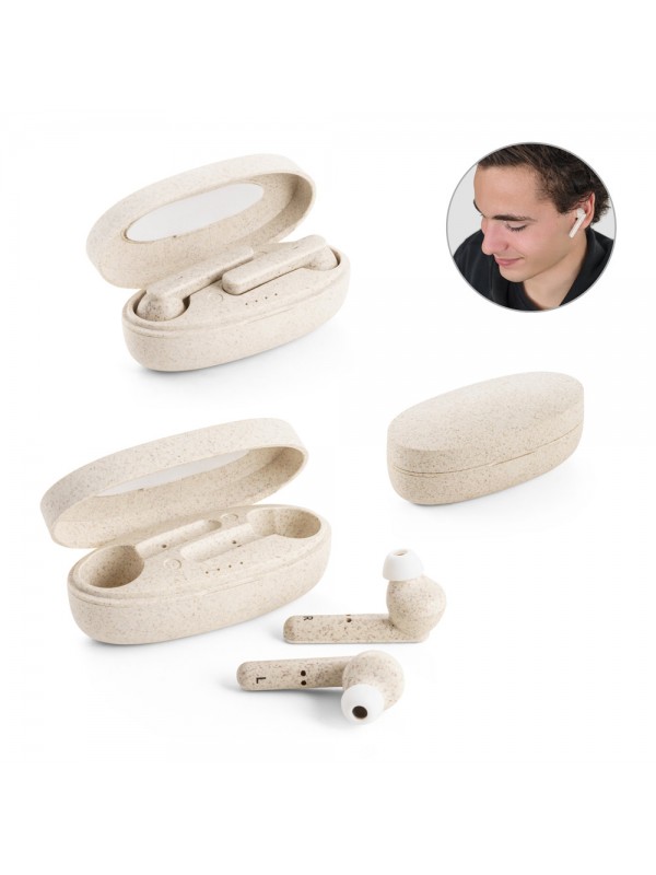 FOURIER. Auricolari wireless con durata della batteria di 3 ore in fibra di paglia di grano e PP FOURIER. Auricolari wireless con durata della batteria di 3 ore in fibra di paglia di grano e PP