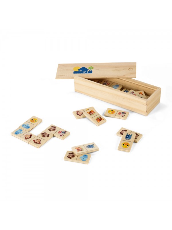 DOMIN. Gioco domino in legno per bambini. 28 pezzi con figure di animali DOMIN. Gioco domino in legno per bambini. 28 pezzi con figure di animali