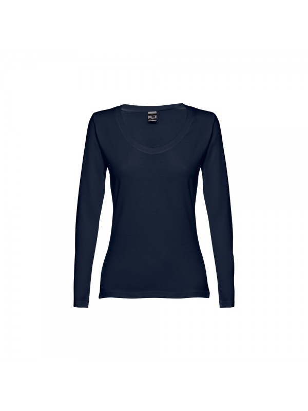 THC BUCHAREST WOMEN. T-shirt da donna sfiancata a maniche lunghe in cotone - Blu THC BUCHAREST WOMEN. T-shirt da donna sfiancata a maniche lunghe in cotone - Blu