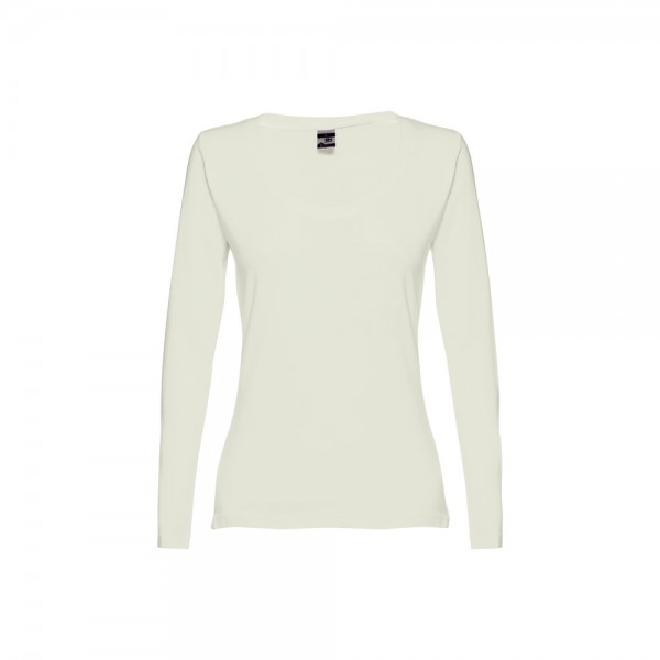 THC BUCHAREST WOMEN. T-shirt da donna sfiancata a maniche lunghe in cotone - Verde pastello