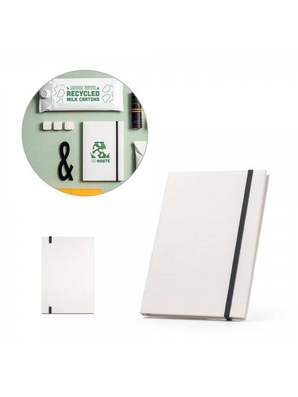 MILKY. Blocco note A5 realizzato con cartoni del latte riciclati con fogli a righe MILKY. Blocco note A5 realizzato con cartoni del latte riciclati con fogli a righe
