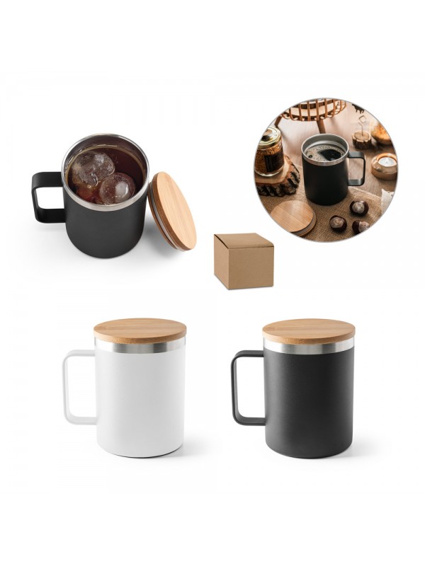 LAUDA. Tazza in acciaio inossidabile riciclato al 90% con coperchio in bambù 420 mL LAUDA. Tazza in acciaio inossidabile riciclato al 90% con coperchio in bambù 420 mL