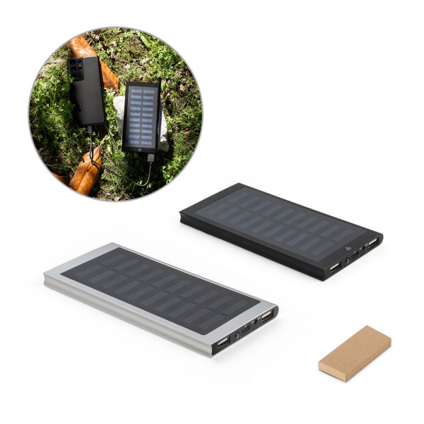 CLERK. Power bank da 8'000 mAh con pannello solare in alluminio 100% riciclato