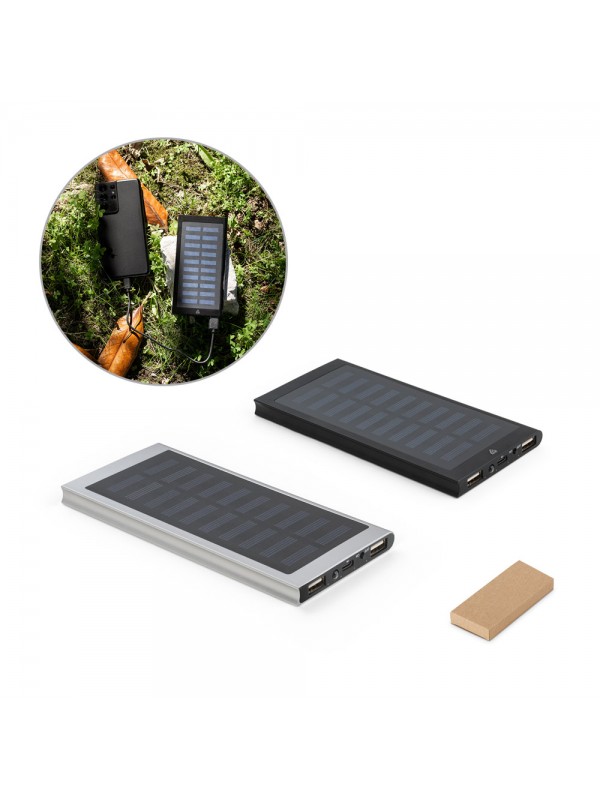 CLERK. Power bank da 8'000 mAh con pannello solare in alluminio 100% riciclato