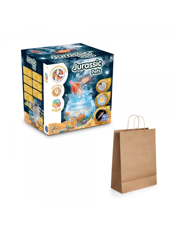 Jurassic Pets Kit II. Gioco educativo sacchetto regalo in carta kraft (115 g/m²), realizzato con materiale certificato FSC™ e altri materiali controllati Jurassic Pets Kit II. Gioco educativo sacchetto regalo in carta kraft (115 g/m²), realizzato con materiale certificato FSC™ e altri materiali controllati
