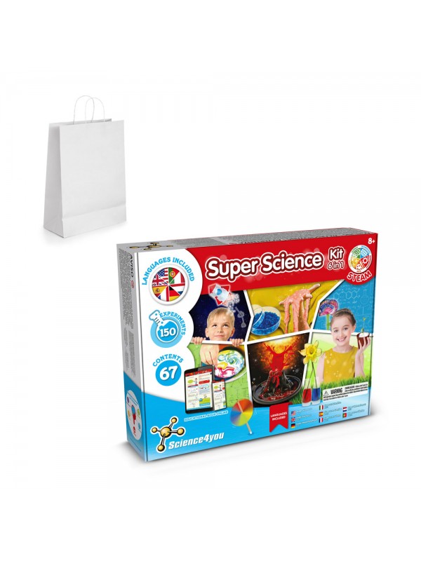 6 in 1 Super Science Kit II. Kit educativo fornito con un sacchetto regalo in carta kraft (100 g/m²) 6 in 1 Super Science Kit II. Kit educativo fornito con un sacchetto regalo in carta kraft (100 g/m²)