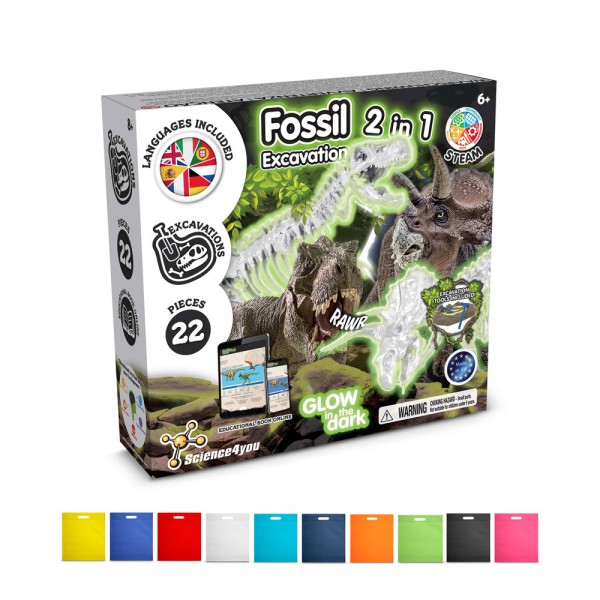 2 in 1 Fossil Excavation Kit IV. Gioco educativo fornito con un sacchetto regalo in tessuto non tessuto (80 g/m²)