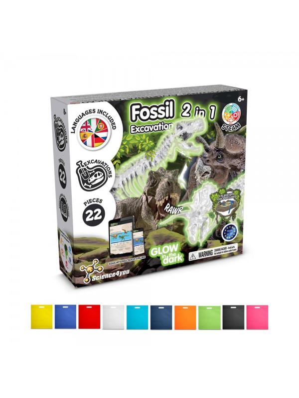 2 in 1 Fossil Excavation Kit IV. Gioco educativo fornito con un sacchetto regalo in tessuto non tessuto (80 g/m²)