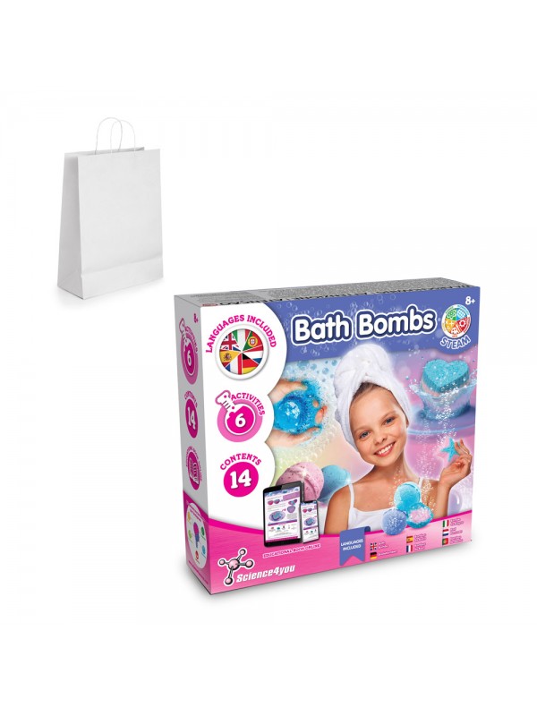 Bath Bombs Kit II. Giocattolo educativo fornito con un sacchetto regalo in carta kraft (90 g/m²), realizzato con materiale certificato FSC™ e altri materiali controllati Bath Bombs Kit II. Giocattolo educativo fornito con un sacchetto regalo in carta kraft (90 g/m²), realizzato con materiale certificato FSC™ e altri materiali controllati