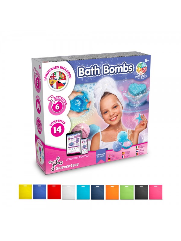 Bath Bombs Kit IV. Giocattolo educativo fornito con un sacchetto regalo in tessuto non tessuto (80 g/m²) Bath Bombs Kit IV. Giocattolo educativo fornito con un sacchetto regalo in tessuto non tessuto (80 g/m²)