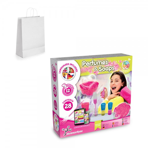 Perfume & Soap Factory Kit II. Gioco educativo fornito con un sacchetto regalo in carta kraft (90 g/m²), realizzato con materiale certificato FSC™ e altri materiali controllati