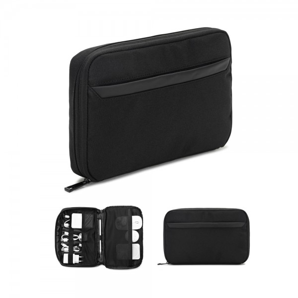 YANGON. Ampia borsa organizer per accessori tecnologici in twill con rivestimento idrorepellente e poliestere riciclato 600D