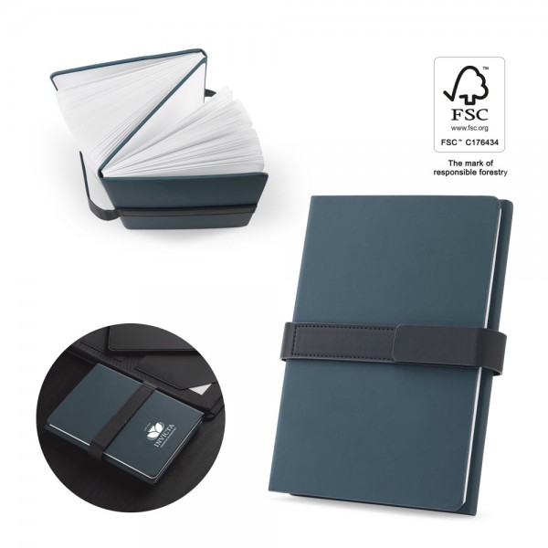 SANDERSON. Blocco note A5 in PU (riciclato al 50%) con due blocchi: pagine a righe e pagine bianche
