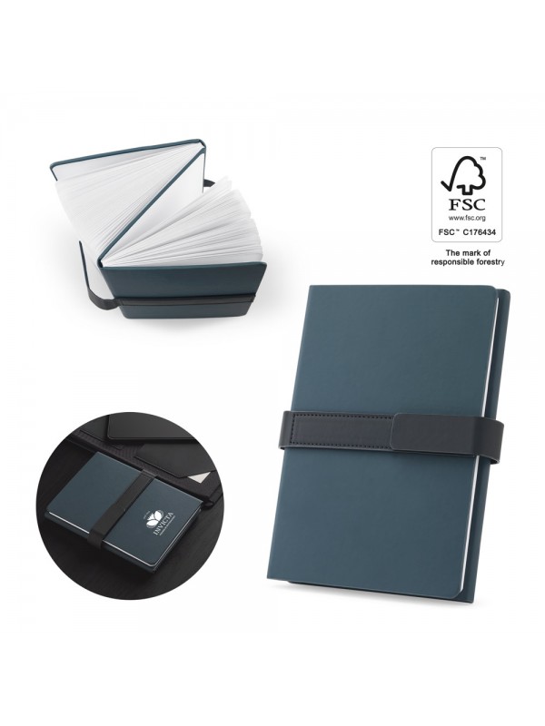 SANDERSON. Blocco note A5 in PU (riciclato al 50%) con due blocchi: pagine a righe e pagine bianche