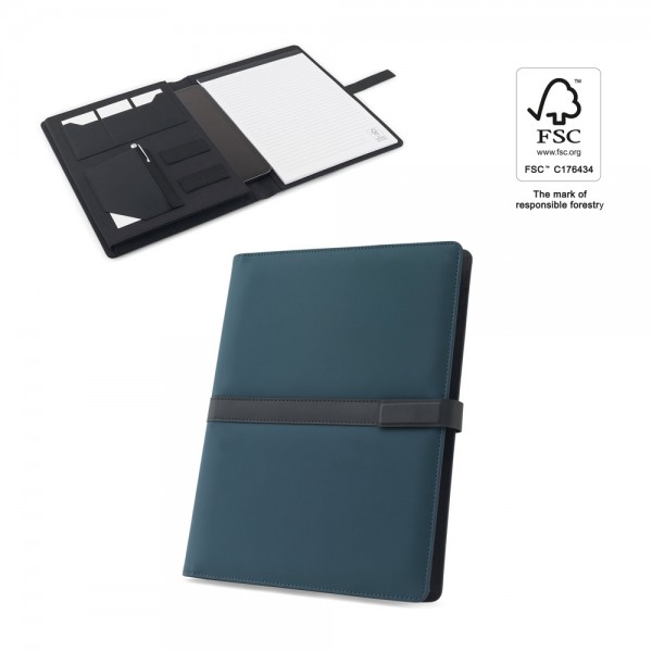 SANDERSON FOLDER. Cartella A4 in PU (riciclato al 50%) con chiusura magnetica e blocco note con pagine a righe