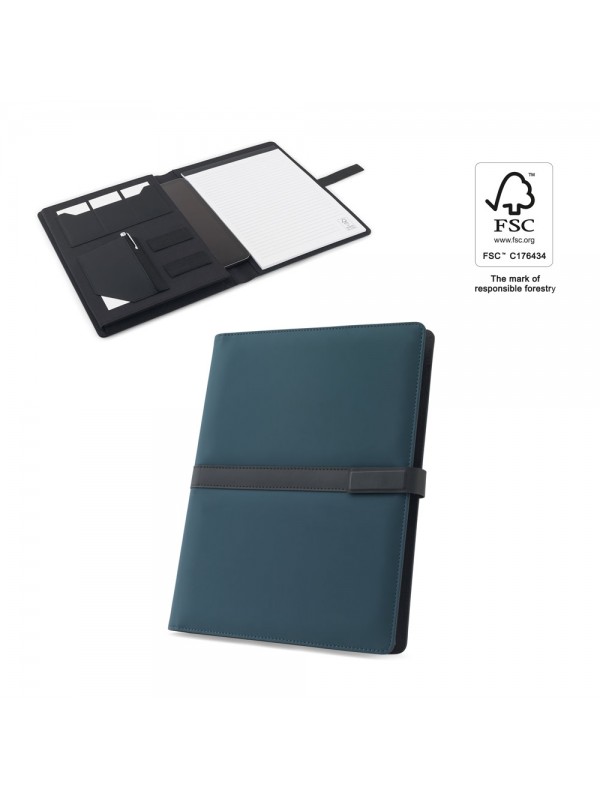 SANDERSON FOLDER. Cartella A4 in PU (riciclato al 50%) con chiusura magnetica e blocco note con pagine a righe