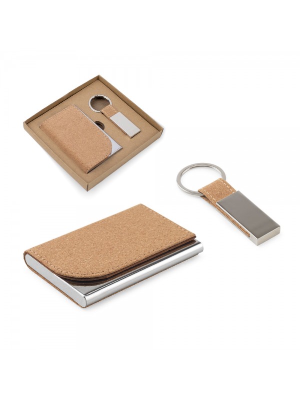 GOSLING. Set composto da un portacarte e da un portachiavi, entrambi in metallo e sughero