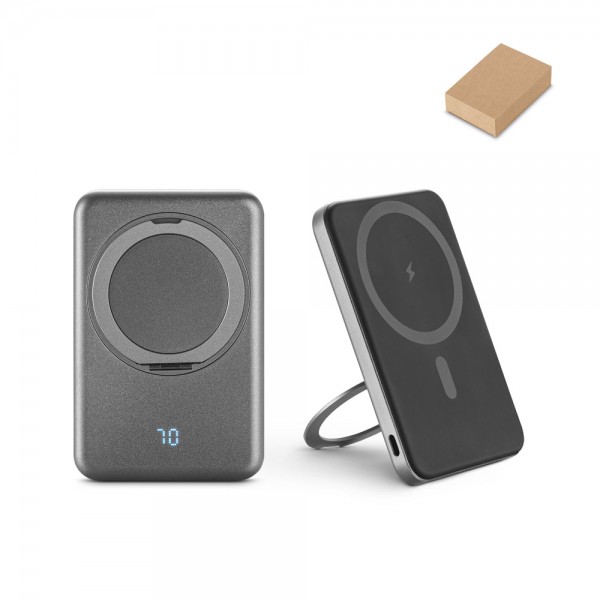 WARSHEL 5. Power bank magnetico da 5'000 mAh con caricatore wireless superveloce da 15W in ABS riciclato (100% rABS) con supporto