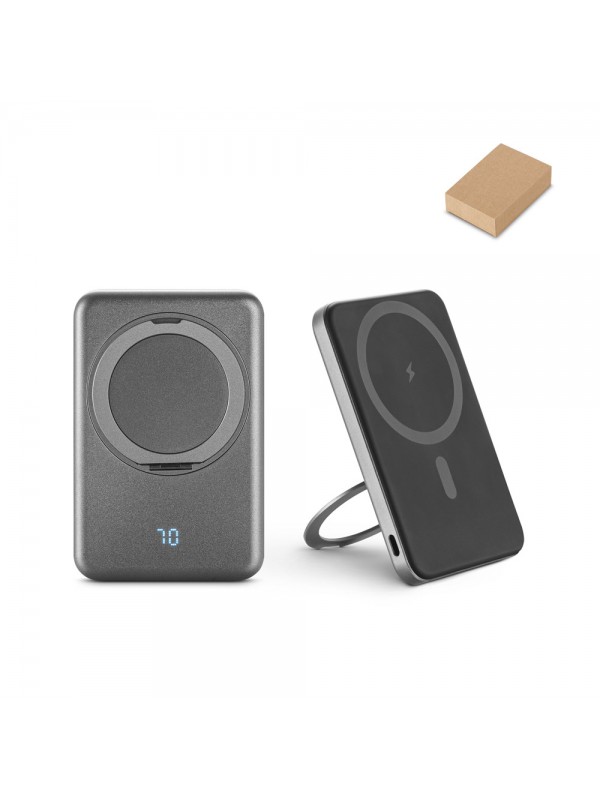 WARSHEL 5. Power bank magnetico da 5'000 mAh con caricatore wireless superveloce da 15W in ABS riciclato (100% rABS) con supporto
