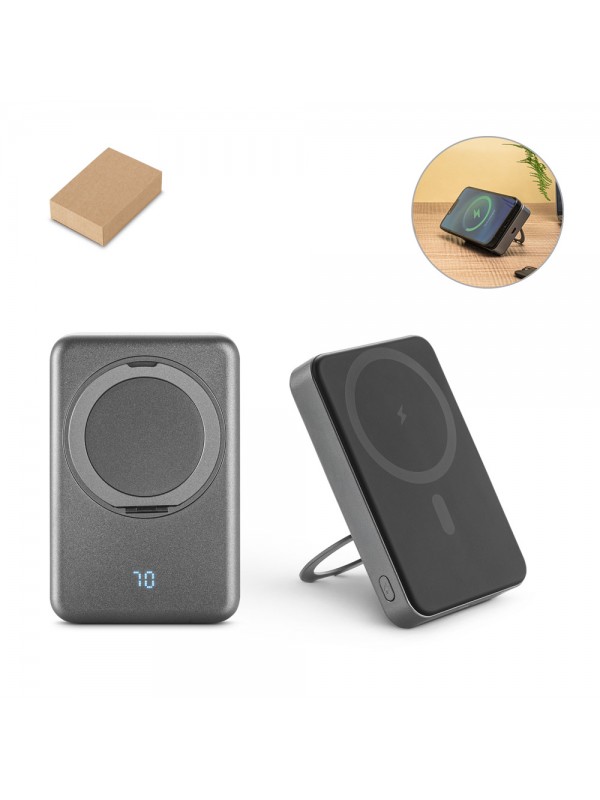 WARSHEL 10. Power bank magnetico da 10'000 mAh con caricatore wireless superveloce da 15W in ABS riciclato (100% rABS) con supporto