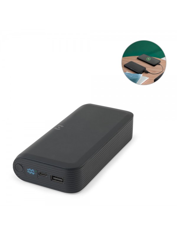 BECKER 20. Power bank da 20'000 mAh in ABS riciclato (100% rABS) con caricatore wireless superveloce da 15W