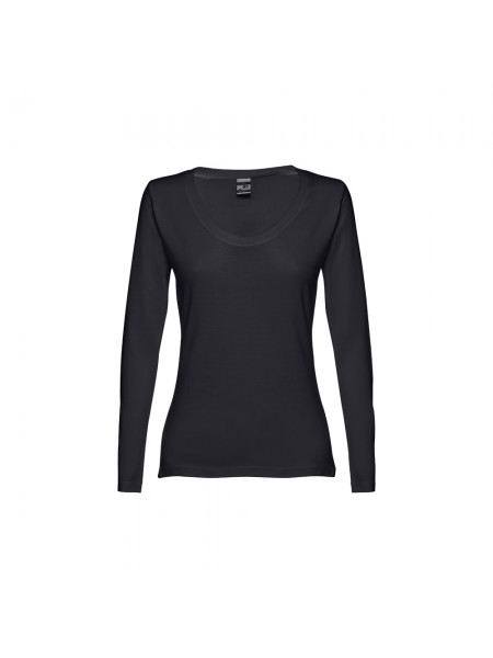 THC BUCHAREST WOMEN. T-shirt da donna sfiancata a maniche lunghe in cotone - Nero THC BUCHAREST WOMEN. T-shirt da donna sfiancata a maniche lunghe in cotone - Nero