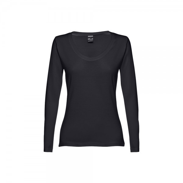 THC BUCHAREST WOMEN. T-shirt da donna sfiancata a maniche lunghe in cotone - Nero