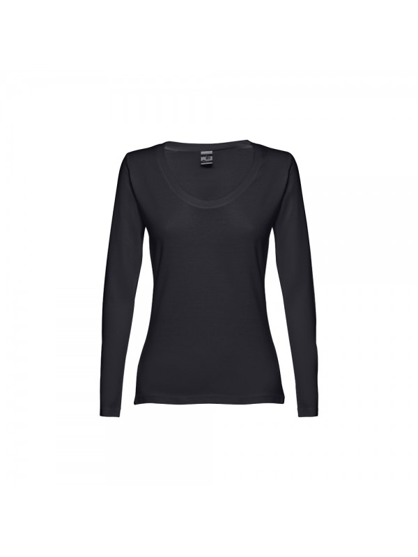 THC BUCHAREST WOMEN. T-shirt da donna sfiancata a maniche lunghe in cotone - Nero THC BUCHAREST WOMEN. T-shirt da donna sfiancata a maniche lunghe in cotone - Nero