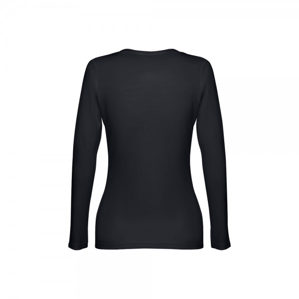 THC BUCHAREST WOMEN. T-shirt da donna sfiancata a maniche lunghe in cotone - Nero