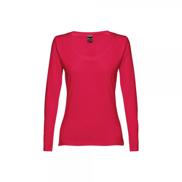THC BUCHAREST WOMEN. T-shirt da donna sfiancata a maniche lunghe in cotone - Rosso