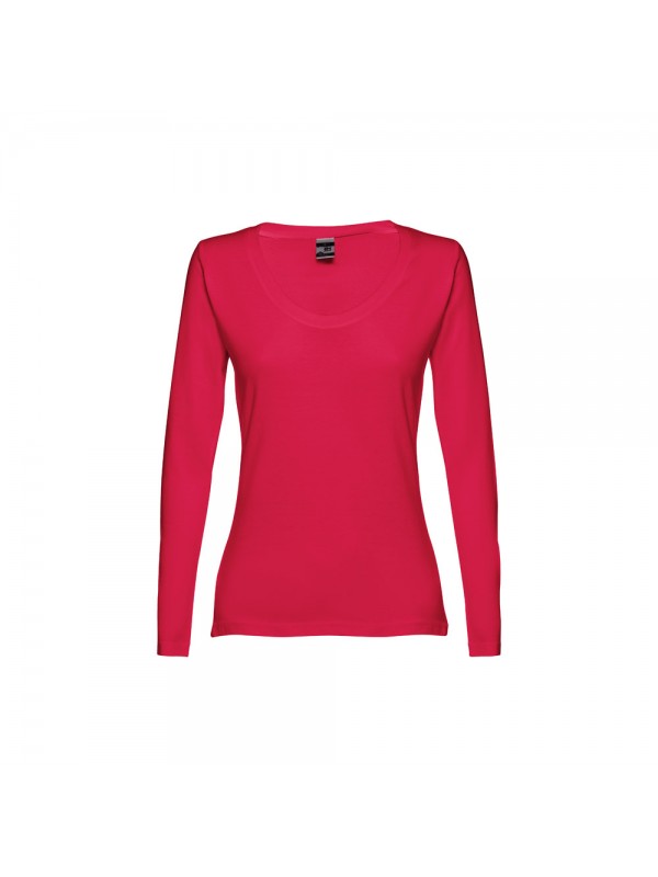 THC BUCHAREST WOMEN. T-shirt da donna sfiancata a maniche lunghe in cotone - Rosso THC BUCHAREST WOMEN. T-shirt da donna sfiancata a maniche lunghe in cotone - Rosso