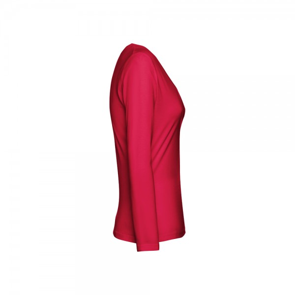 THC BUCHAREST WOMEN. T-shirt da donna sfiancata a maniche lunghe in cotone - Rosso