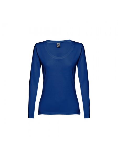 THC BUCHAREST WOMEN. T-shirt da donna sfiancata a maniche lunghe in cotone - Blu reale THC BUCHAREST WOMEN. T-shirt da donna sfiancata a maniche lunghe in cotone - Blu reale