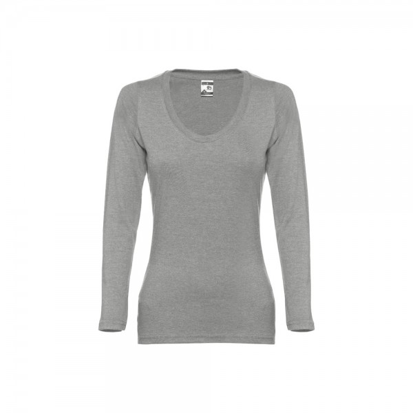 THC BUCHAREST WOMEN. T-shirt da donna sfiancata a maniche lunghe in cotone - Grigio chiaro mélange