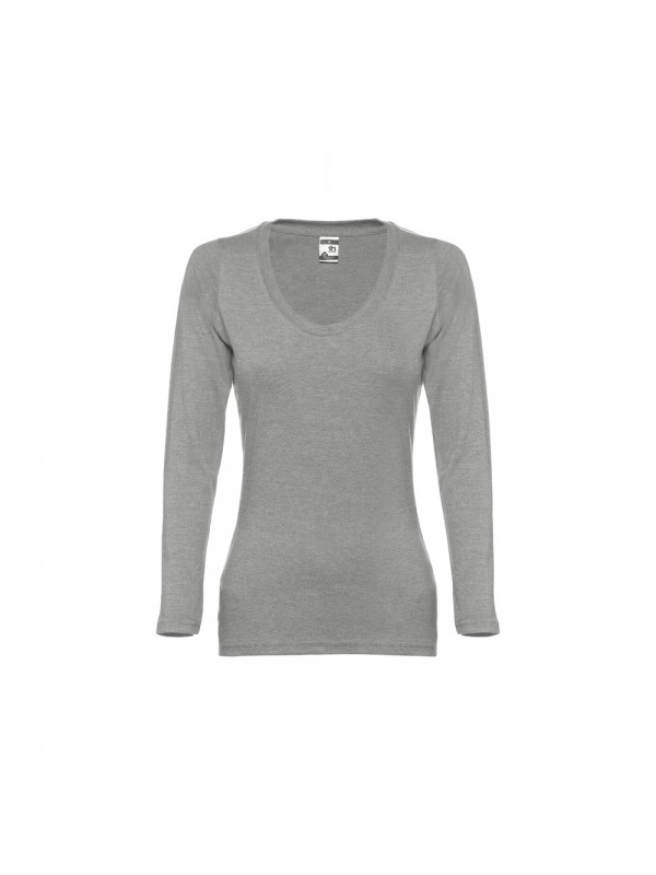 THC BUCHAREST WOMEN. T-shirt da donna sfiancata a maniche lunghe in cotone - Grigio chiaro mélange THC BUCHAREST WOMEN. T-shirt da donna sfiancata a maniche lunghe in cotone - Grigio chiaro mélange