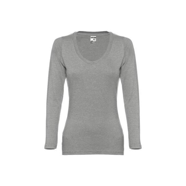 THC BUCHAREST WOMEN. T-shirt da donna sfiancata a maniche lunghe in cotone - Grigio chiaro mélange