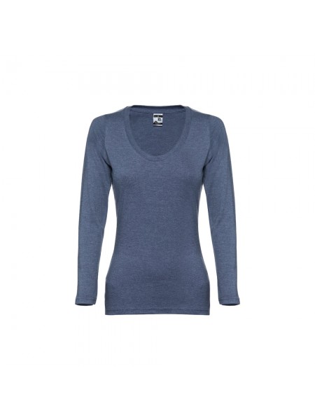 THC BUCHAREST WOMEN. T-shirt da donna sfiancata a maniche lunghe in cotone - Blu mélange THC BUCHAREST WOMEN. T-shirt da donna sfiancata a maniche lunghe in cotone - Blu mélange
