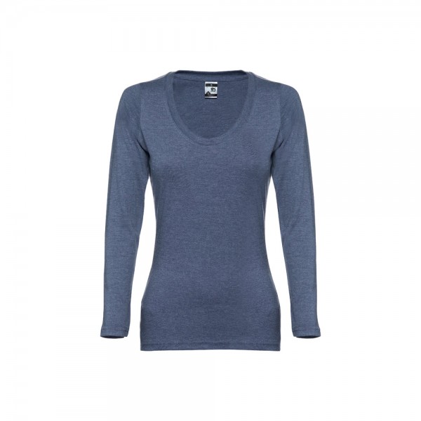 THC BUCHAREST WOMEN. T-shirt da donna sfiancata a maniche lunghe in cotone - Blu mélange
