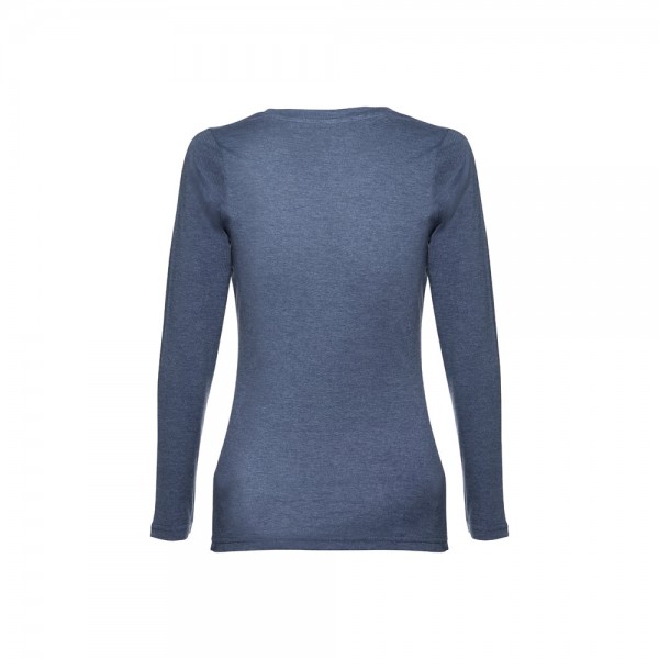 THC BUCHAREST WOMEN. T-shirt da donna sfiancata a maniche lunghe in cotone - Blu mélange