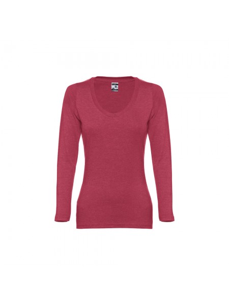 THC BUCHAREST WOMEN. T-shirt da donna sfiancata a maniche lunghe in cotone - Rosso mélange THC BUCHAREST WOMEN. T-shirt da donna sfiancata a maniche lunghe in cotone - Rosso mélange