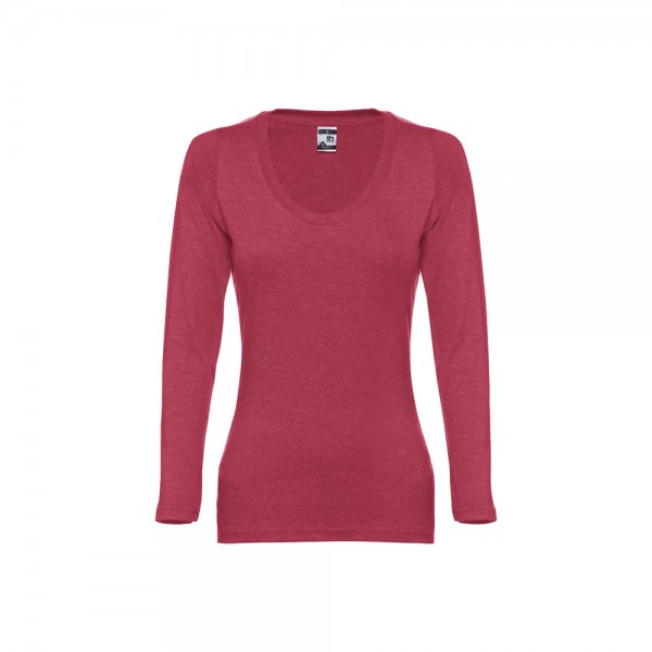 THC BUCHAREST WOMEN. T-shirt da donna sfiancata a maniche lunghe in cotone - Rosso mélange