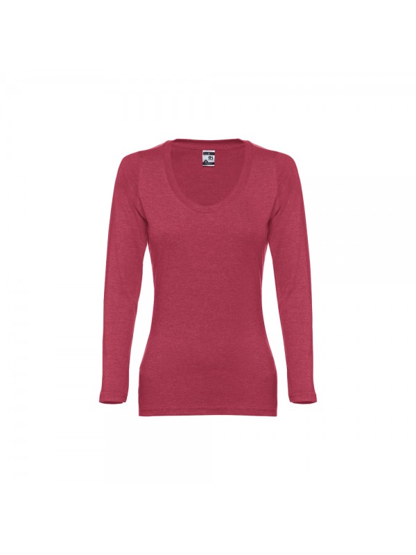 THC BUCHAREST WOMEN. T-shirt da donna sfiancata a maniche lunghe in cotone - Rosso mélange THC BUCHAREST WOMEN. T-shirt da donna sfiancata a maniche lunghe in cotone - Rosso mélange