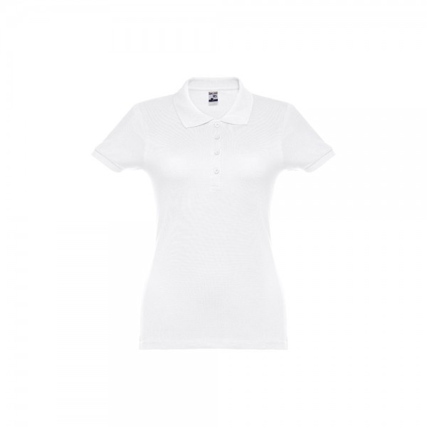THC EVE WH. Polo da donna a maniche corte con cintura in cotone cardato - Bianco