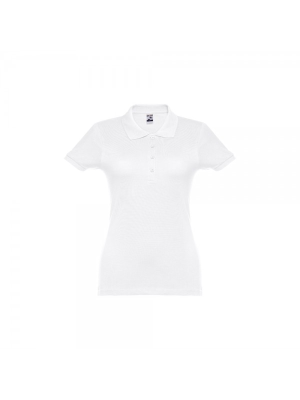 THC EVE WH. Polo da donna a maniche corte con cintura in cotone cardato - Bianco