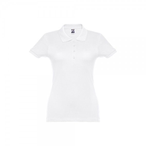 THC EVE WH. Polo da donna a maniche corte con cintura in cotone cardato - Bianco