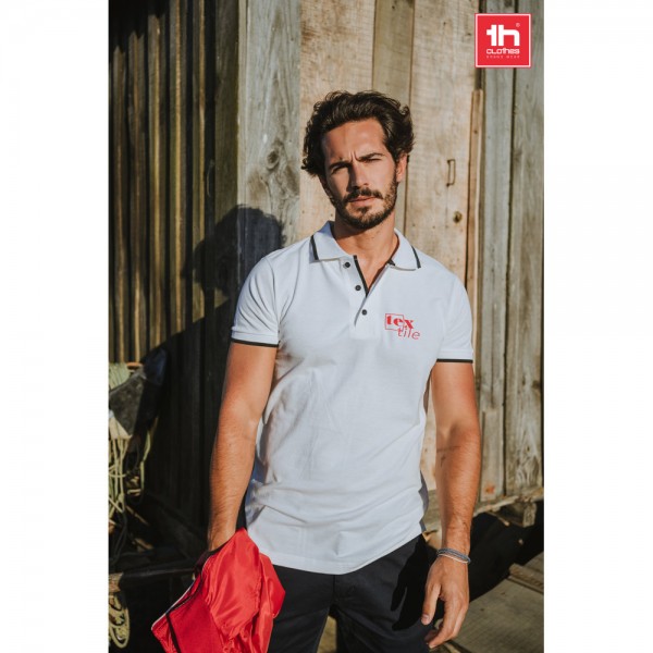 THC ROME WH. Polo da uomo in cotone bicolore. colore bianco - Bianco