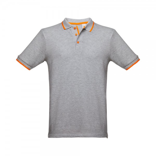 THC ROME. Polo da uomo in cotone bicolore - Grigio chiaro mélange