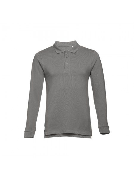 THC BERN. Polo da uomo a maniche lunghe in cotone cardato - Grigio THC BERN. Polo da uomo a maniche lunghe in cotone cardato - Grigio
