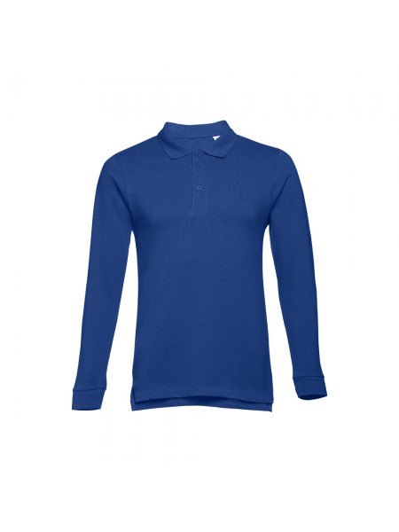 THC BERN. Polo da uomo a maniche lunghe in cotone cardato - Blu reale THC BERN. Polo da uomo a maniche lunghe in cotone cardato - Blu reale