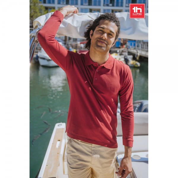 THC BERN. Polo da uomo a maniche lunghe in cotone cardato - Bordeaux